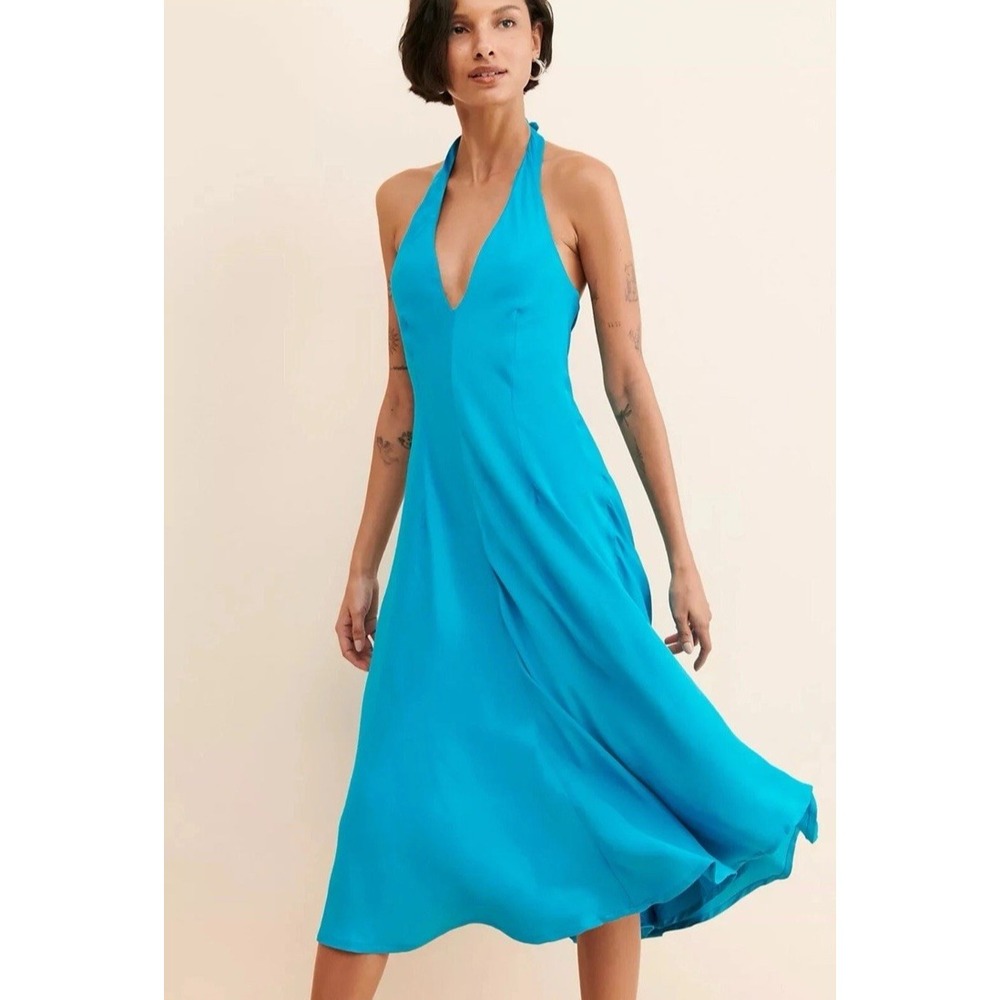 Anthropologie Let Me Be Women Size XS Petite Halter‎ Slip Midi Dress Blue